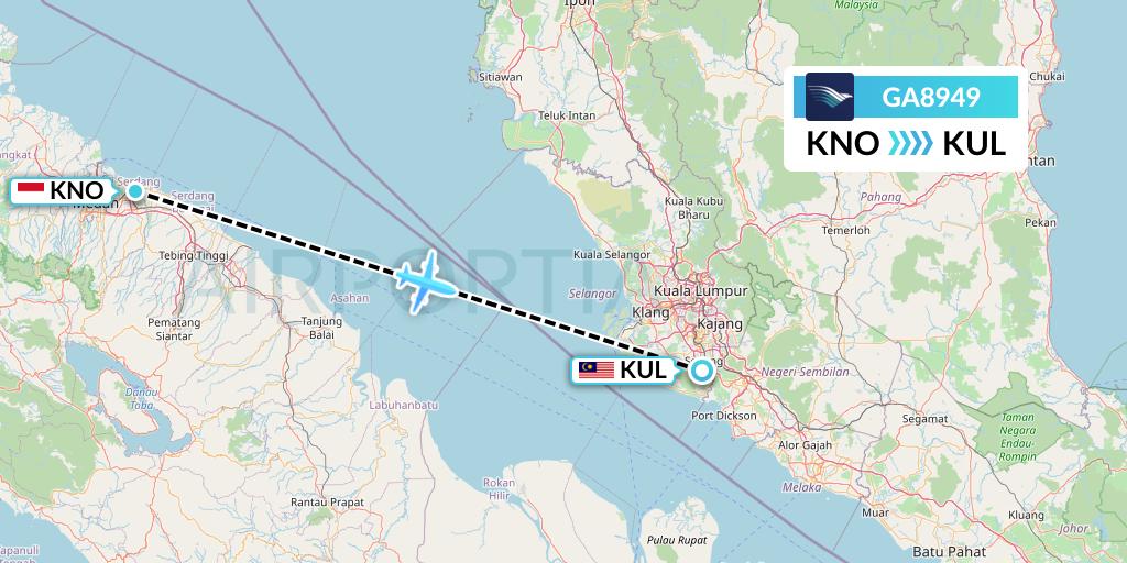 GA8949 Garuda Indonesia Flight Map: Medan to Kuala Lumpur