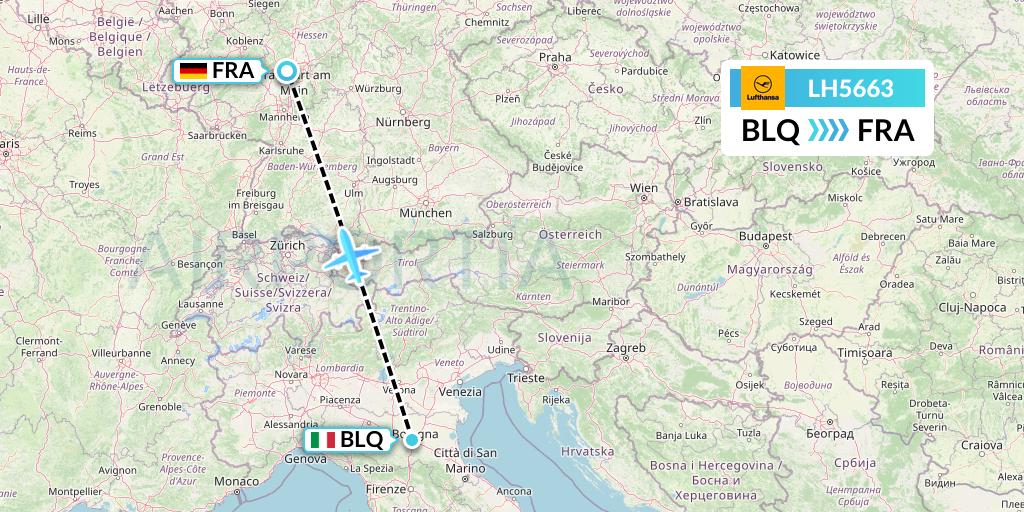 LH5663 Lufthansa Flight Map: Bologna to Frankfurt