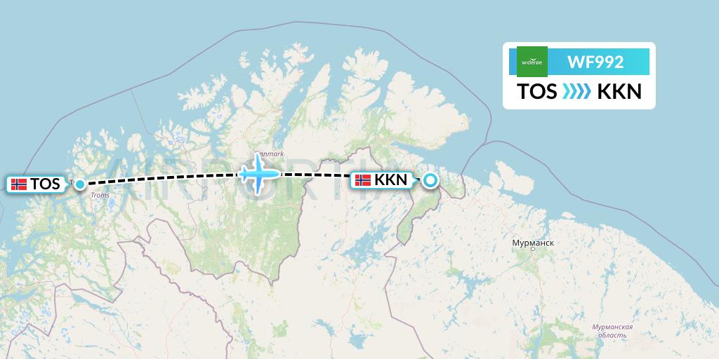 WF992 Wideroe Flight Map: Tromso to Kirkenes