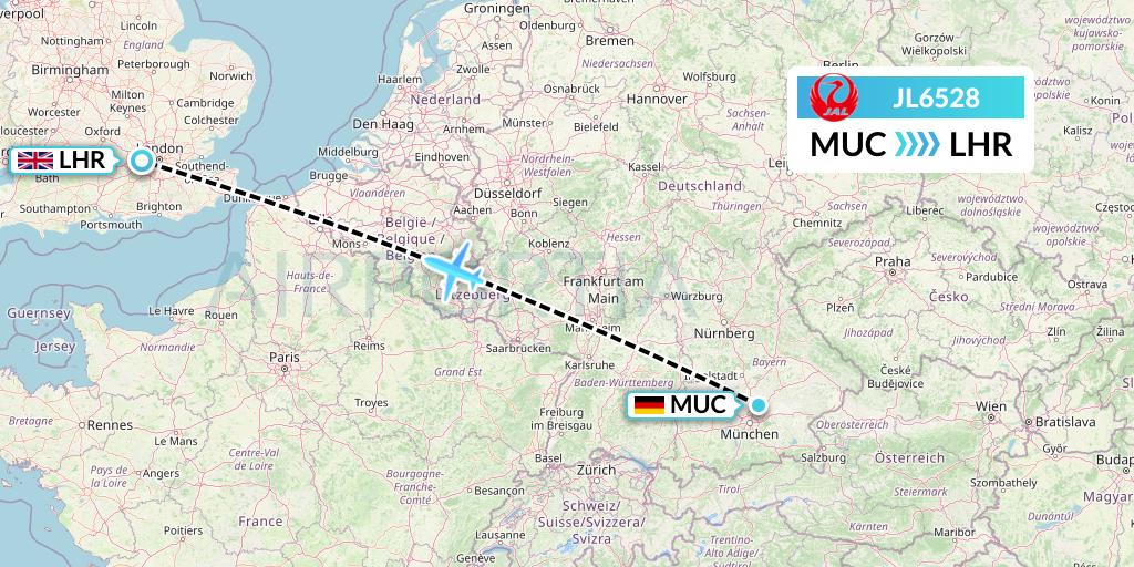JL6528 Japan Airlines Flight Map: Munich to London