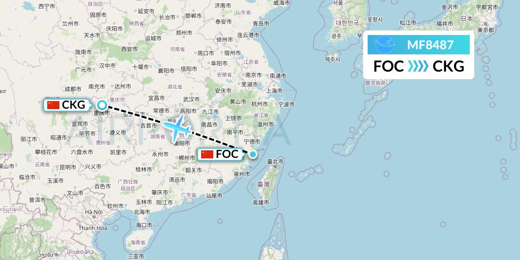 MF8487 Xiamen Airlines Flight Map: Fuzhou to Chongqing