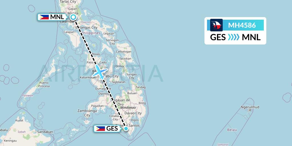 MH4586 Malaysia Airlines Flight Map: General Santos to Manila