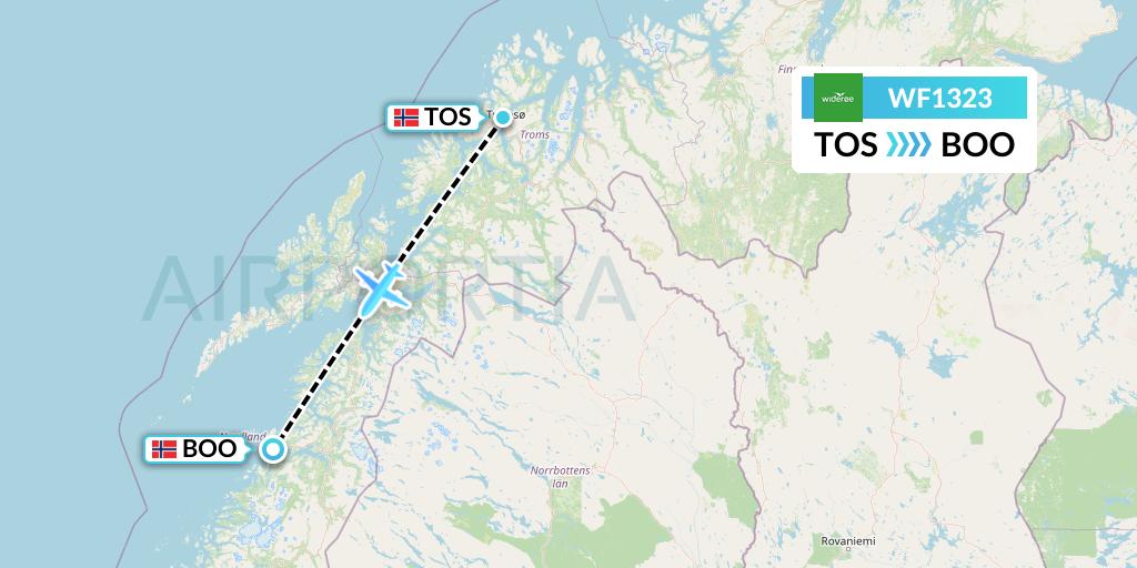 WF1323 Wideroe Flight Map: Tromso to Bodo