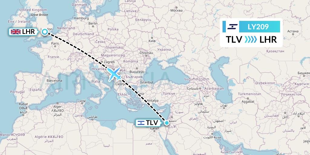 LY209 El Al Flight Map: Tel Aviv to London