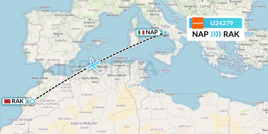 U24279 EasyJet Flight Map: Naples to Marrakesh 