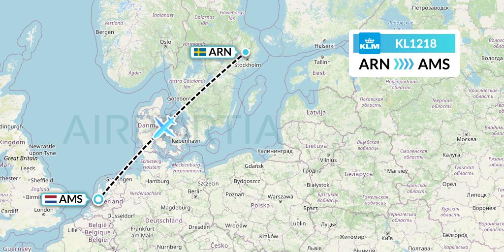 KL1218 KLM Flight Map: Stockholm to Amsterdam