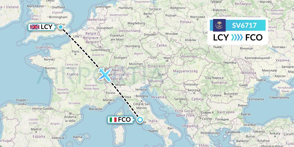 SV6717 Saudi Arabian Airlines Flight Map: London to Rome