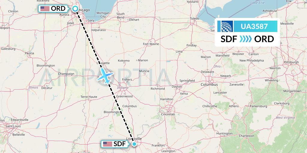 UA3587 United Airlines Flight Map: Louisville to Chicago