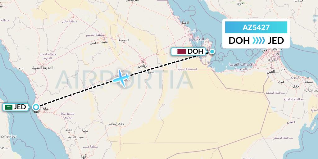 AZ5427 ITA Airways Flight Map: Doha to Jeddah
