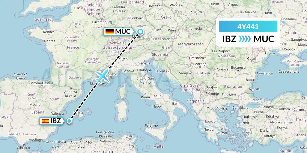 4Y441 Eurowings Discover Flight Map: Ibiza to Munich