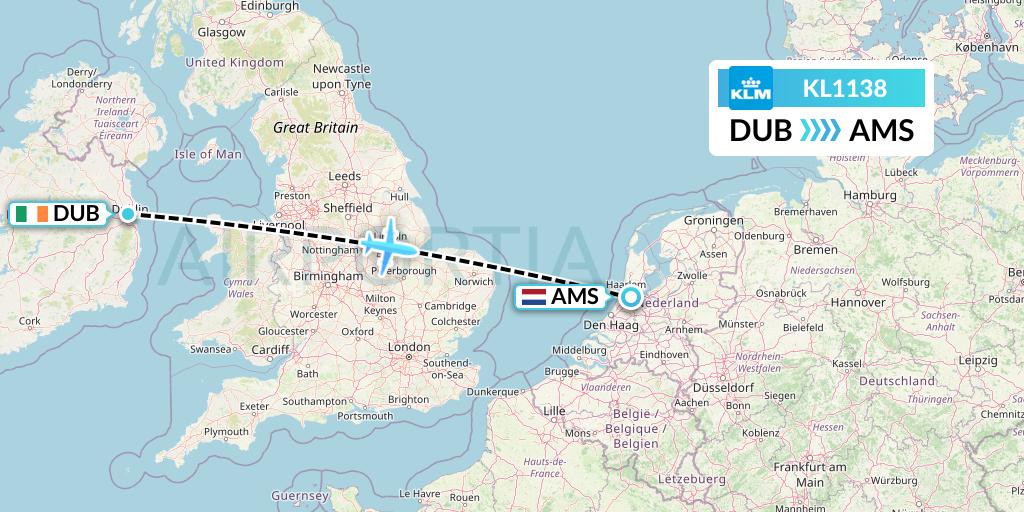 KL1138 KLM Flight Map: Dublin to Amsterdam