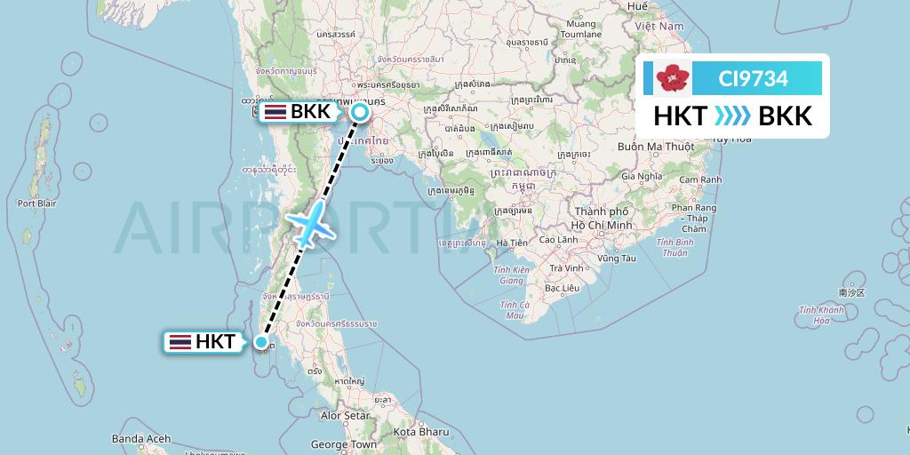 CI9734 China Airlines Flight Map: Phuket to Bangkok