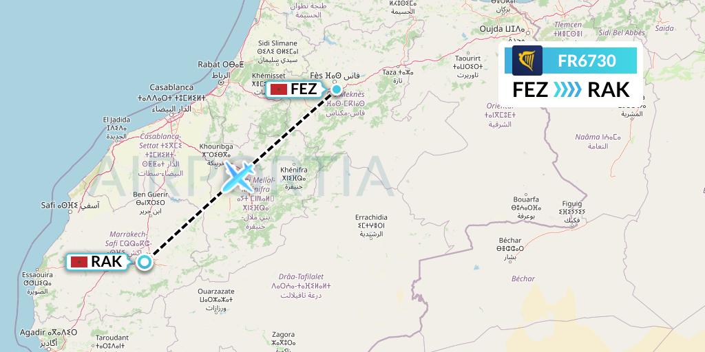FR6730 Ryanair Flight Map: Fes to Marrakesh 