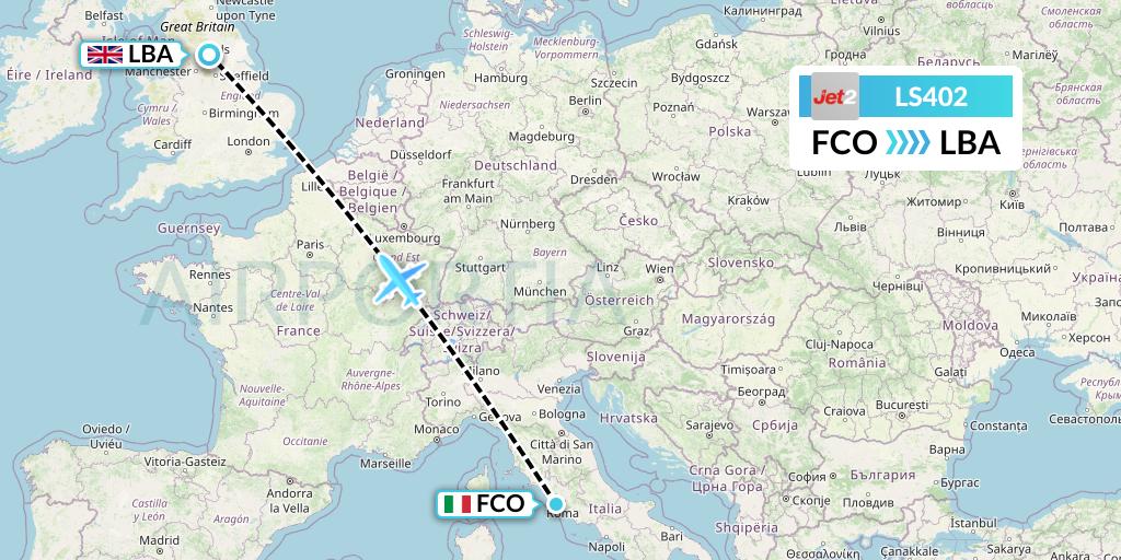 LS402 Jet2 Flight Map: Rome to Leeds