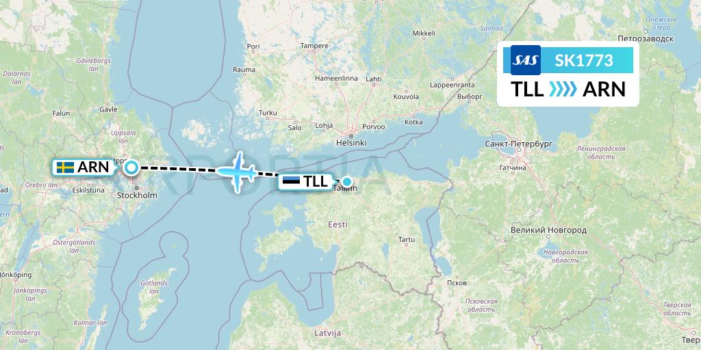 SK1773 SAS Flight Map: Tallinn to Stockholm