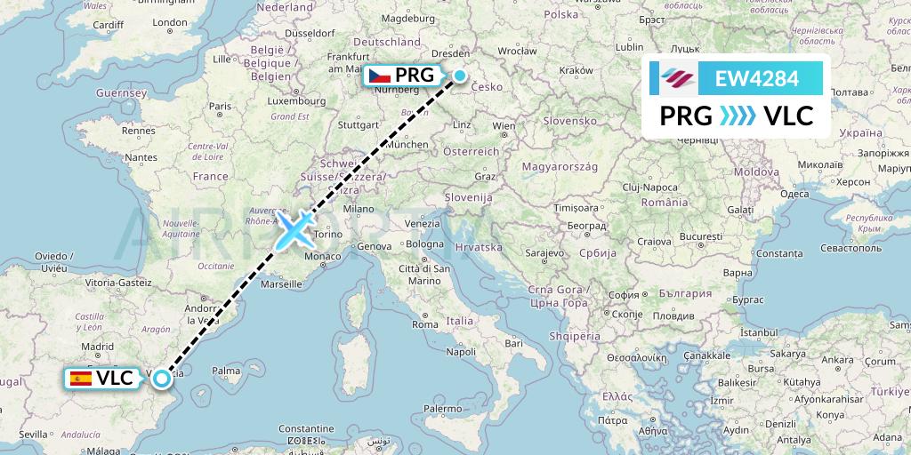 EW4284 Eurowings Flight Map: Prague to Valencia