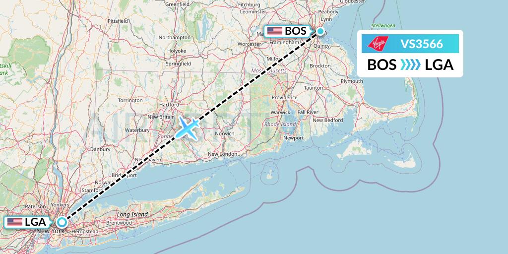 VS3566 Virgin Atlantic Airways Flight Map: Boston to New York
