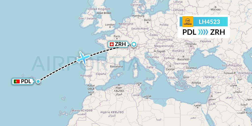 LH4523 Lufthansa Flight Map: Ponta Delgada to Zurich