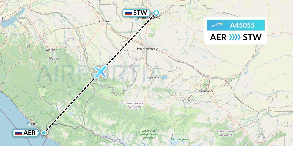 A45055 Azimuth Airlines Flight Map: Sochi to Stavropol