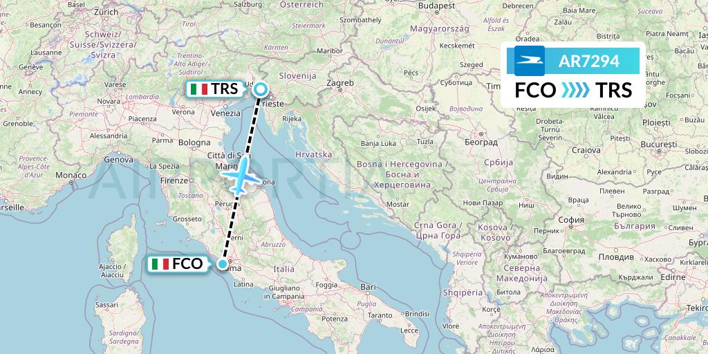 AR7294 Aerolineas Argentinas Flight Map: Rome to Trieste