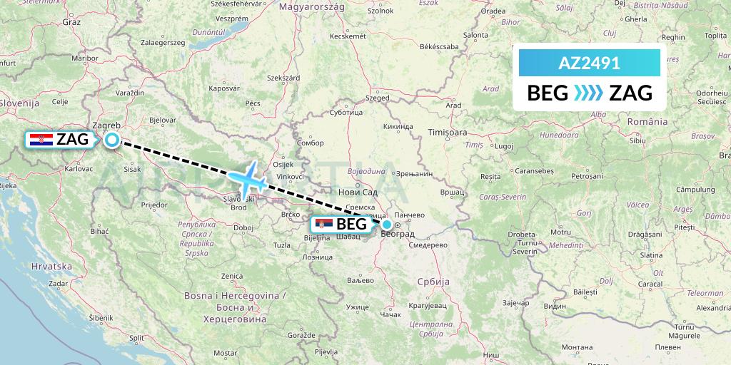 AZ2491 ITA Airways Flight Map: Belgrade to Zagreb