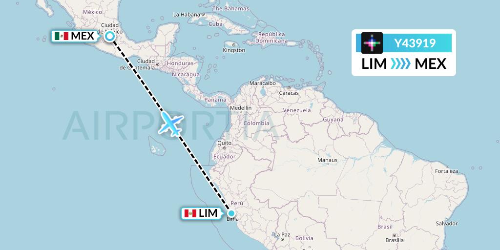 Y43919 Volaris Flight Map: Lima to Mexico City