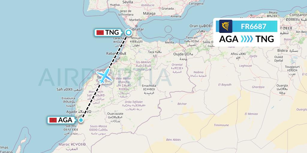 FR6687 Ryanair Flight Map: Agadir to Tangier
