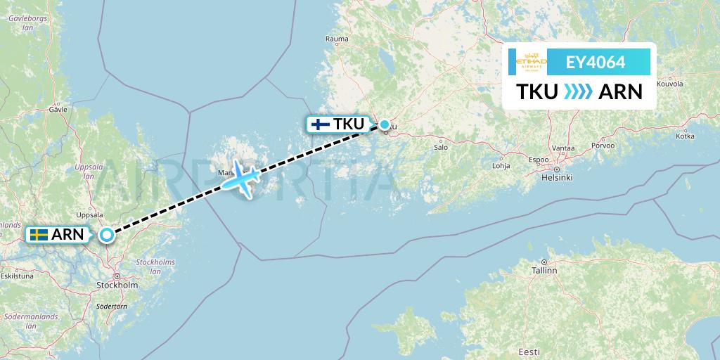 EY4064 Etihad Airways Flight Map: Turku to Stockholm