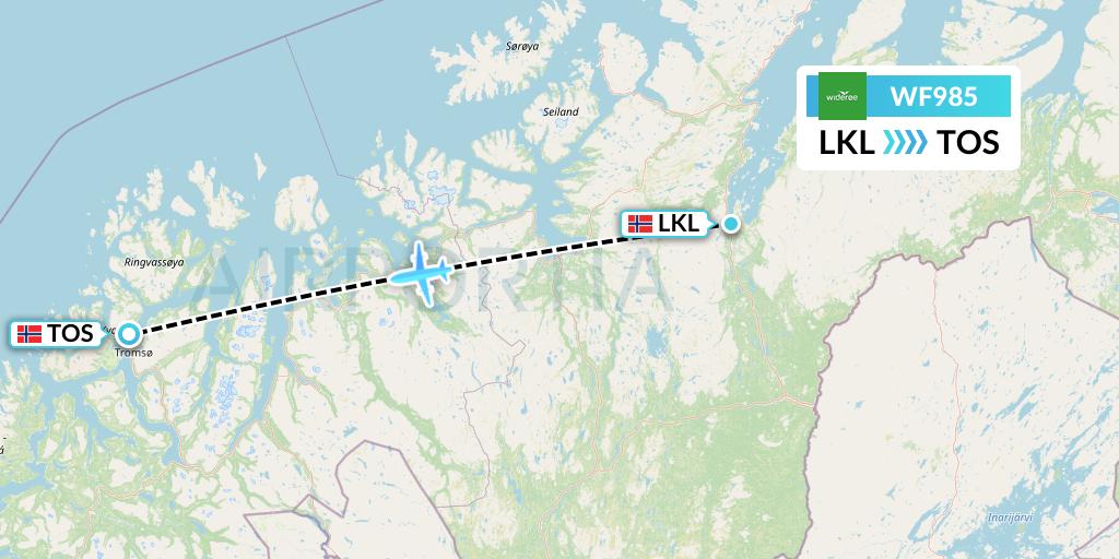 WF985 Wideroe Flight Map: Lakselv to Tromso