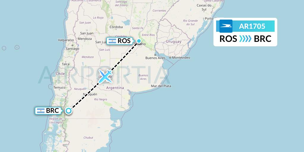 AR1705 Aerolineas Argentinas Flight Map: Rosario to San Carlos de Bariloche