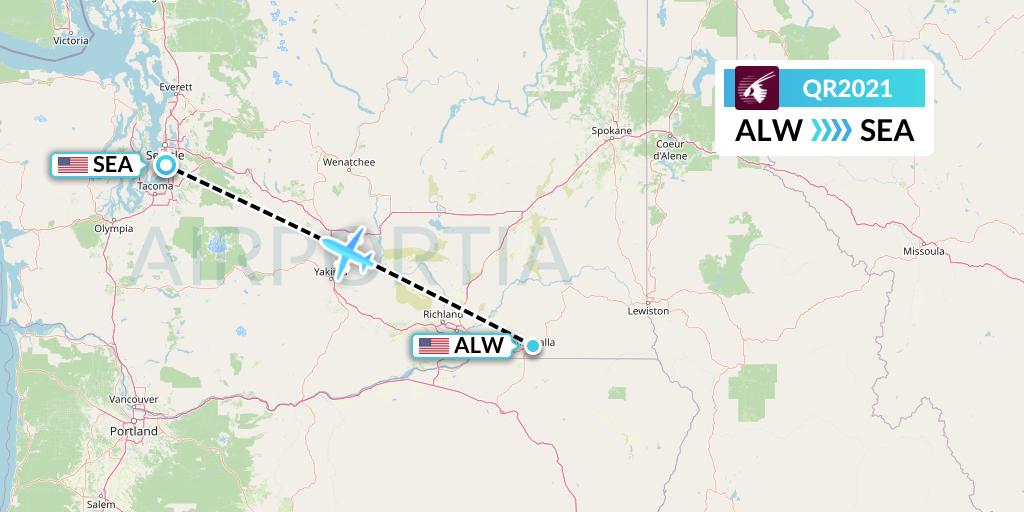 QR2021 Qatar Airways Flight Map: Walla Walla to Seattle