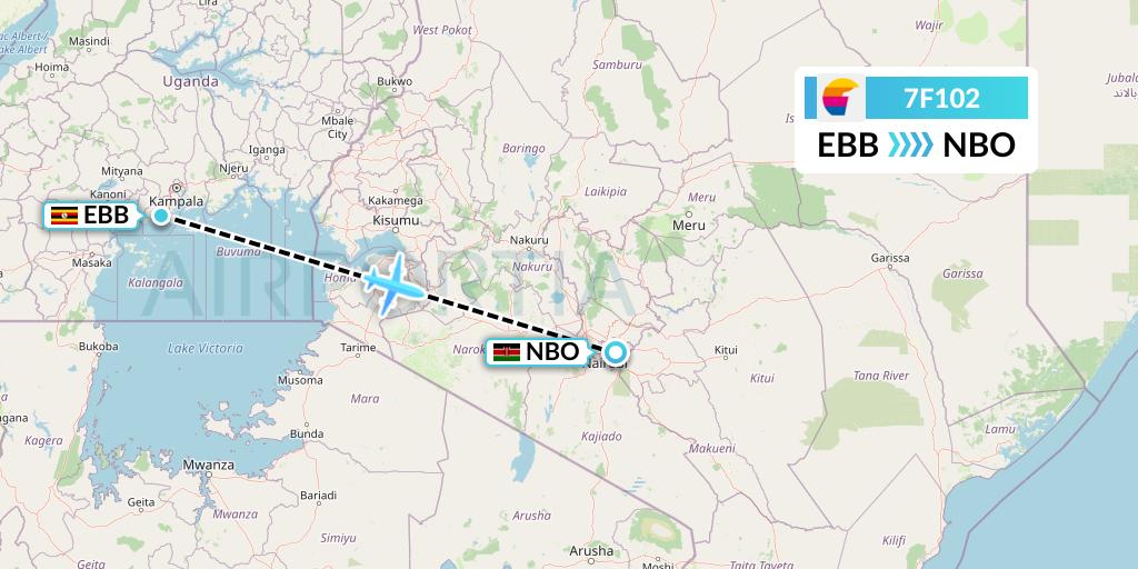 7F102 First Air Flight Map: Entebbe to Nairobi