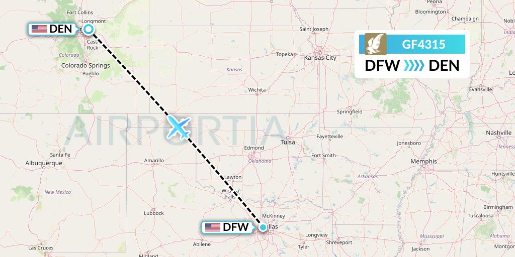 GF4315 Gulf Air Flight Map: Dallas to Denver