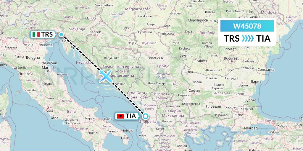 W45078 Wizz Air Malta Flight Map: Trieste to Tirana