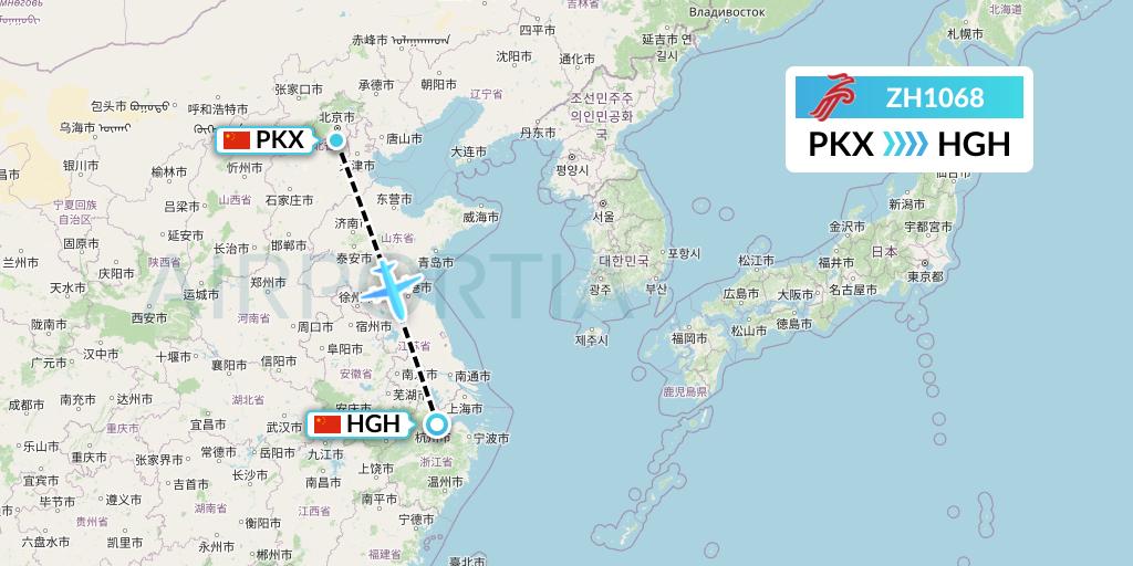 ZH1068 Shenzhen Airlines Flight Map: Beijing to Hangzhou