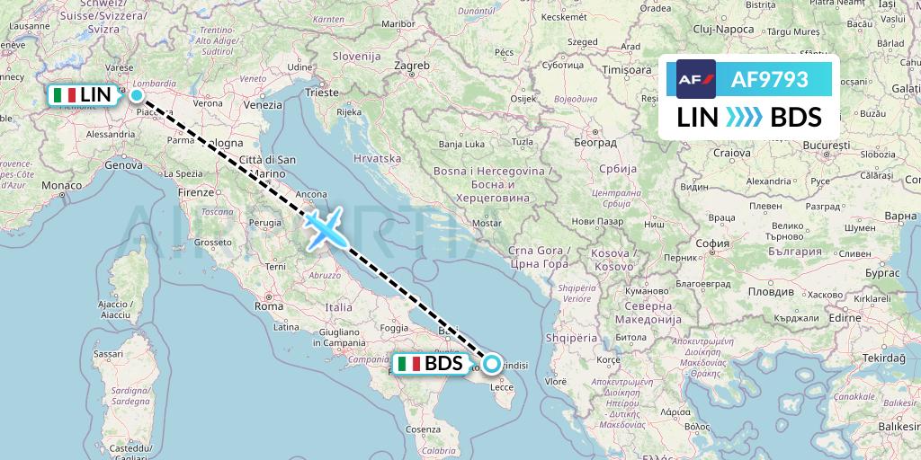 AF9793 Air France Flight Map: Milan to Brindisi