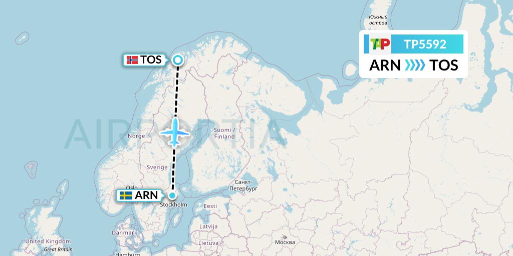 TP5592 TAP Portugal Flight Map: Stockholm to Tromso