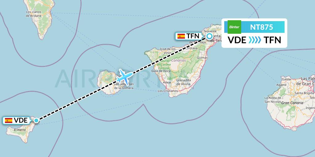 NT875 Binter Canarias Flight Map: El Hierro to Tenerife