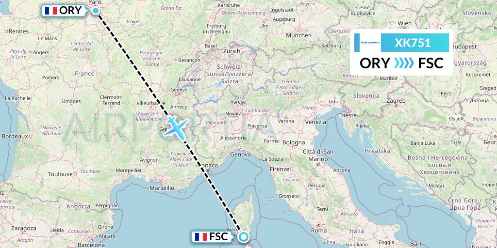 XK751 Air Corsica Flight Map: Paris to Figari