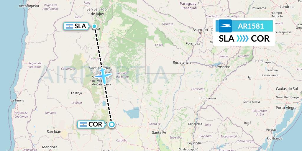 AR1581 Aerolineas Argentinas Flight Map: Salta to Cordoba