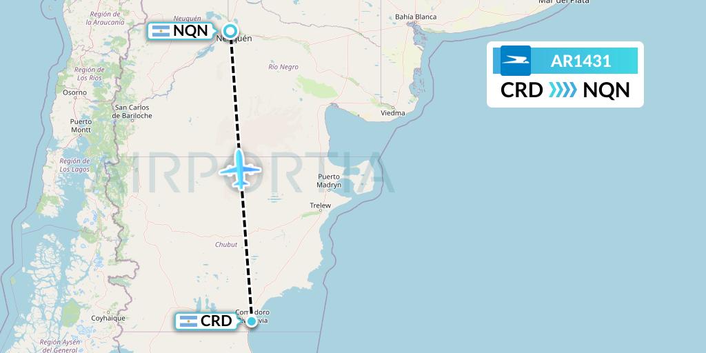 AR1431 Aerolineas Argentinas Flight Map: Comodoro Rivadavia to Neuquen