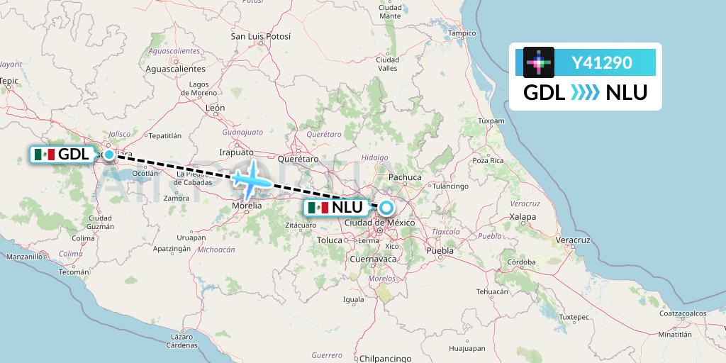 Y41290 Volaris Flight Map: Guadalajara to Reyes Acozac