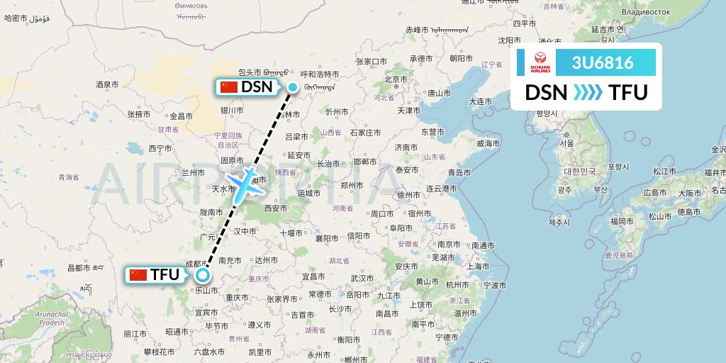 3U6816 Sichuan Airlines Flight Map: Dongsheng to Chengdu