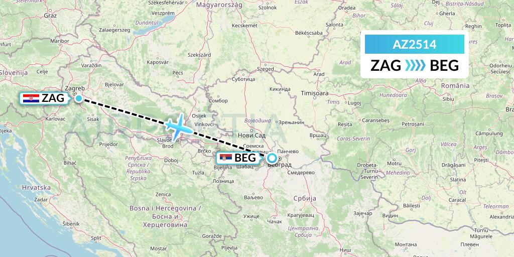 AZ2514 ITA Airways Flight Map: Zagreb to Belgrade