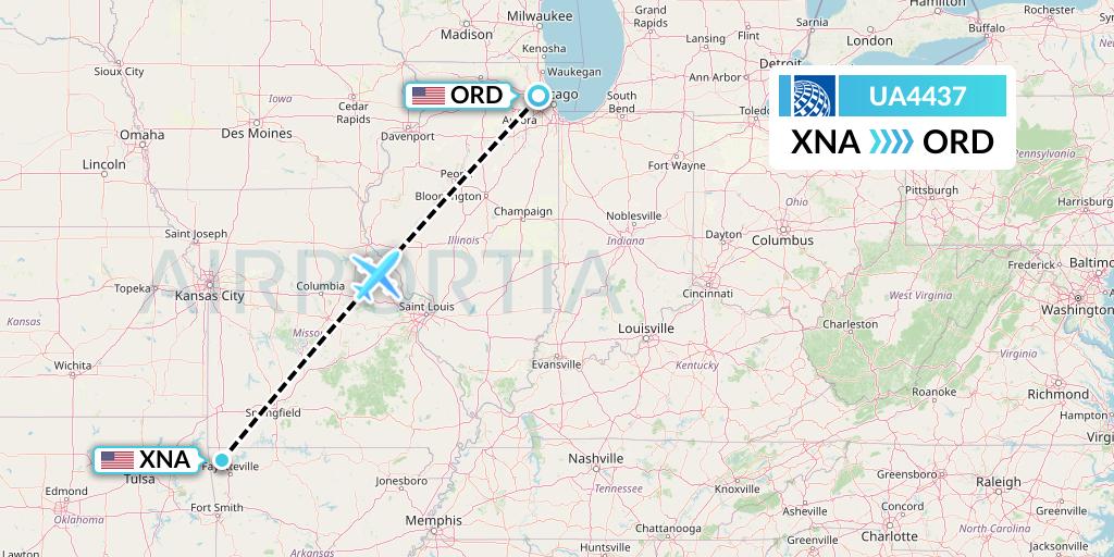 UA4437 United Airlines Flight Map: Bentonville to Chicago
