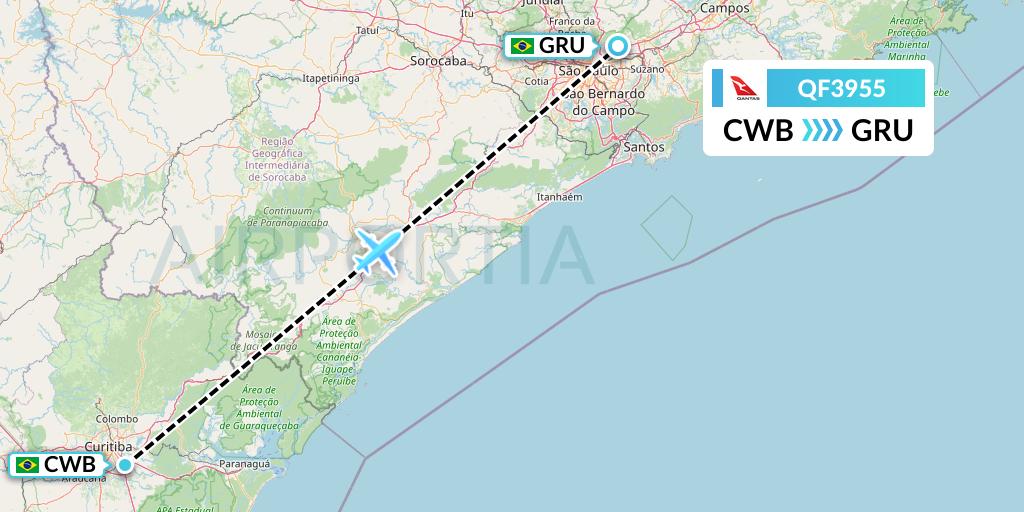 QF3955 Qantas Flight Map: Curitiba to Sao Paulo