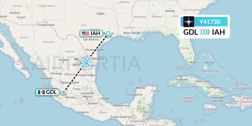 Y41730 Volaris Flight Map: Guadalajara to Houston