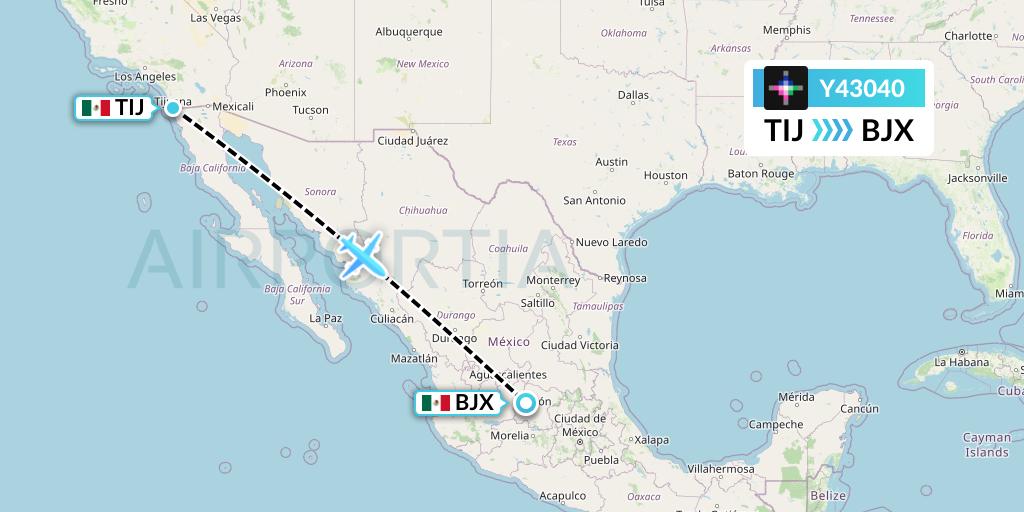 Y43040 Volaris Flight Map: Tijuana to Silao