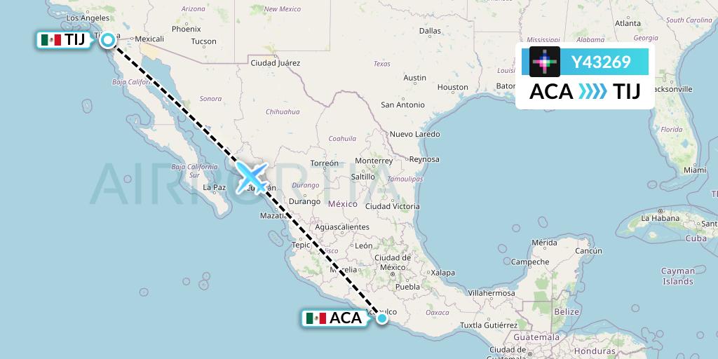 Y43269 Volaris Flight Map: Acapulco to Tijuana