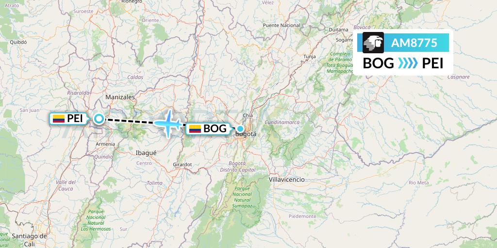 AM8775 Aeromexico Flight Map: Bogota to Pereira